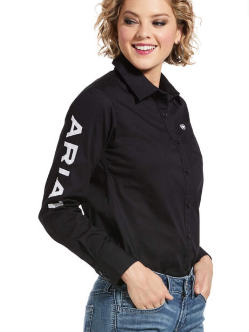 Ariat Team Kirby Womens Fitted Stretch Black Shirt Size S